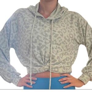 Revival  Leopard Print Drawstring cropped Hoodie size S